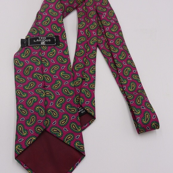 Ted Lapidus Luxury Silk Tie Vintage Red Paisley Designer Necktie - Picture 6 of 7